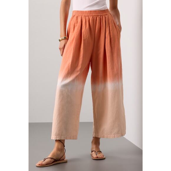 TOME Orange Ombré Linen Blend Dip-dyed Smocked Waist Wide Leg Pants size Medium - Picture 5 of 16